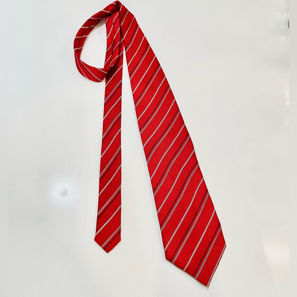 Charles de la Jonchere Paris Red Stripped All Silk Tie